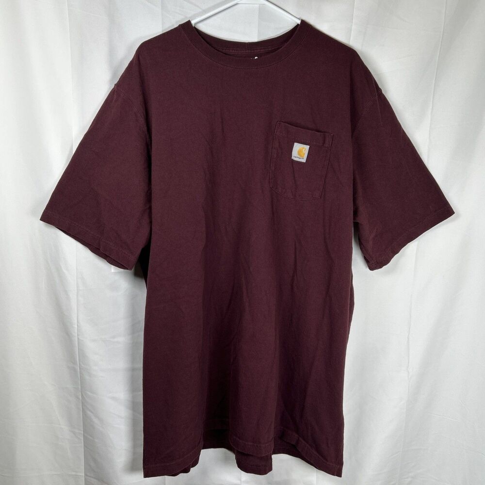 Carhartt K87-M Men's 2XL TALL Maroon Loose Fit T-Shirt Cotton Pocket Logo